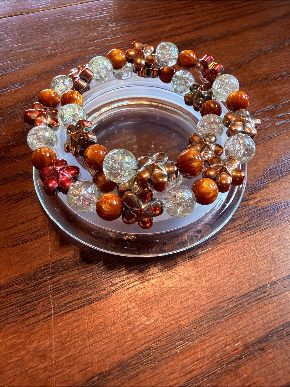 Handcrafted Brown and Clear Beaded Stretch Bracelet - Women Jewelry